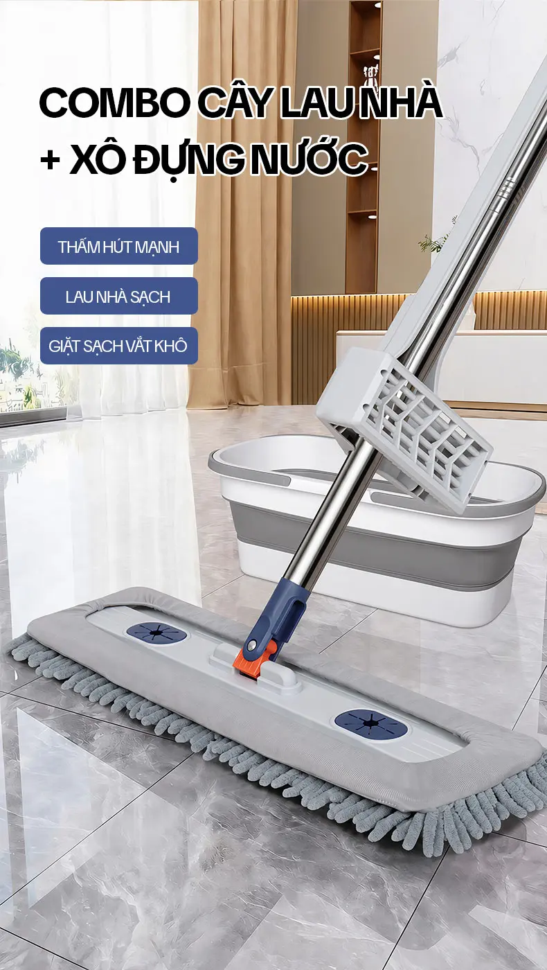 combo cây lau san hô và xô gấp gọn